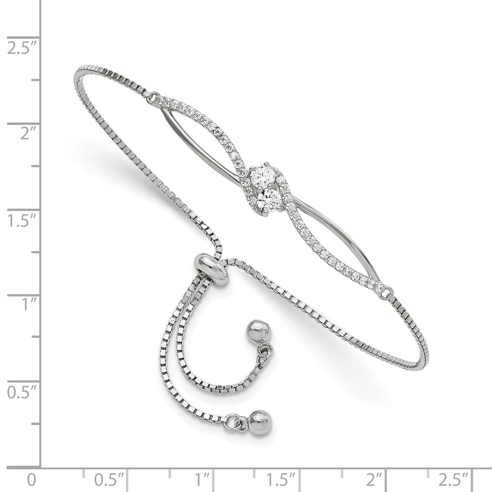 Sterling Silver Polished Rhodium-plated CZ Adjustable Bracelet - Product Photo