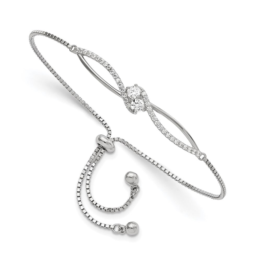 Sterling Silver Polished Rhodium-plated CZ Adjustable Bracelet - Product Photo
