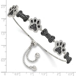 Sterling Silver Rhodium-plated CZ Paw Print & Dog Bone Adj Bracelet - Product Photo