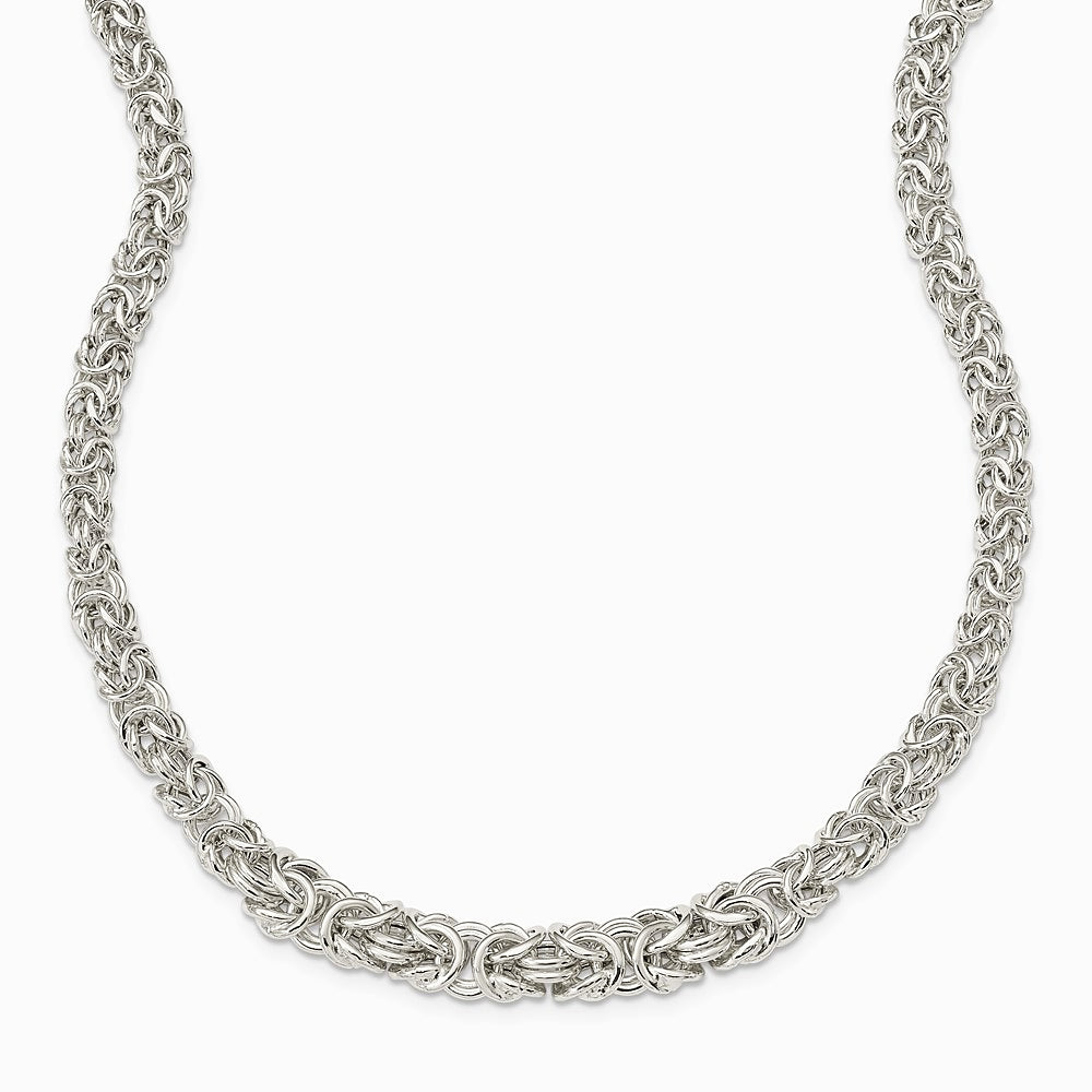 Sterling Silver Polished Byzantine Graduated Link Necklace - Product Photo