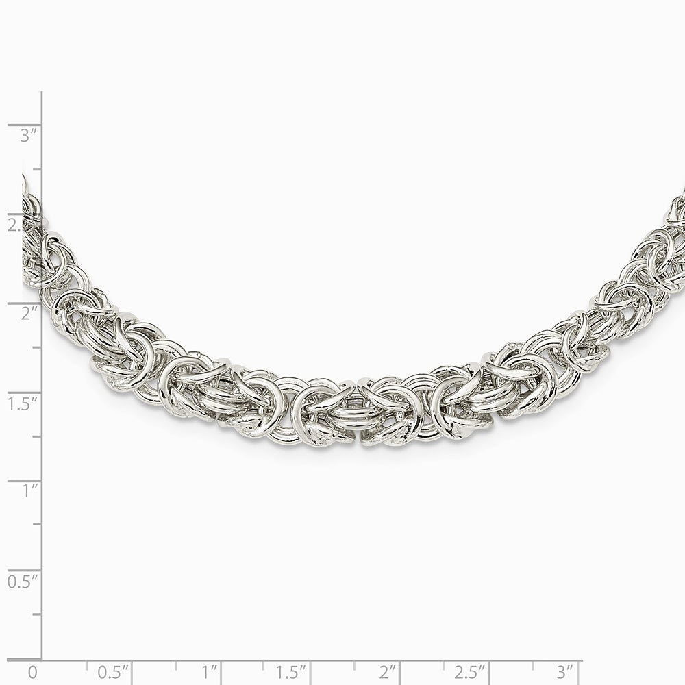 Sterling Silver Polished Byzantine Graduated Link Necklace - Product Photo
