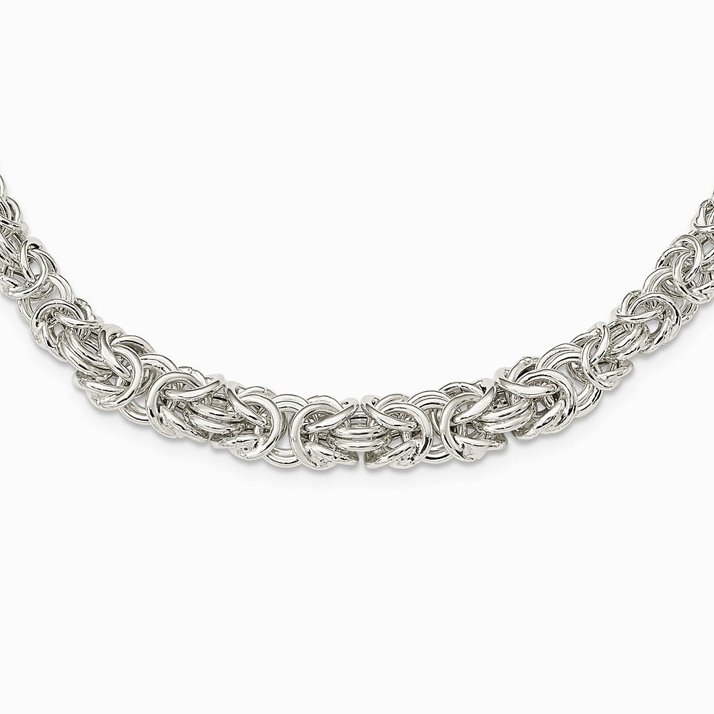 Sterling Silver Polished Byzantine Graduated Link Necklace - Product Photo