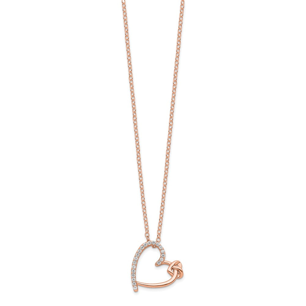 Sterling Silver Polished Rose-tone CZ Heart 18in Necklace - Product Photo