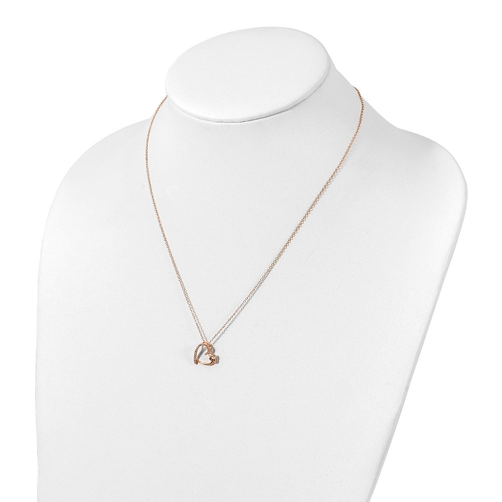 Sterling Silver Polished Rose-tone CZ Heart 18in Necklace - Product Photo