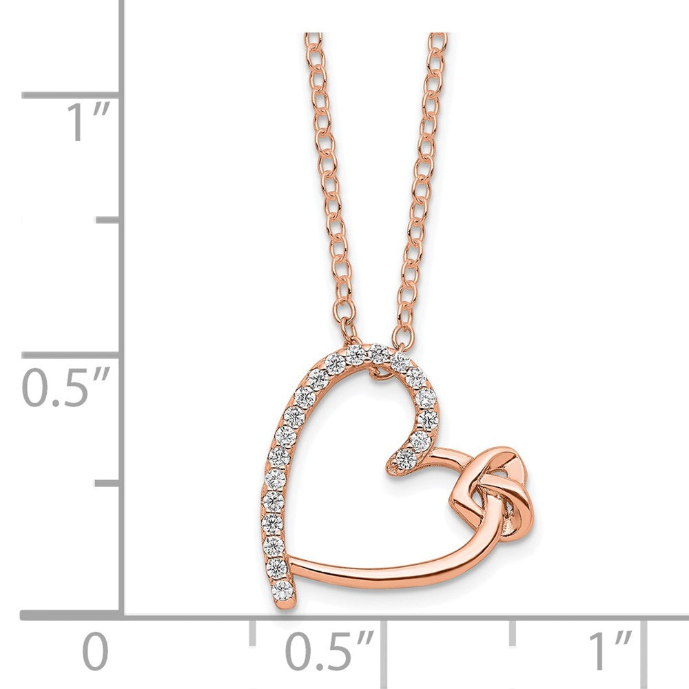 Sterling Silver Polished Rose-tone CZ Heart 18in Necklace - Product Photo