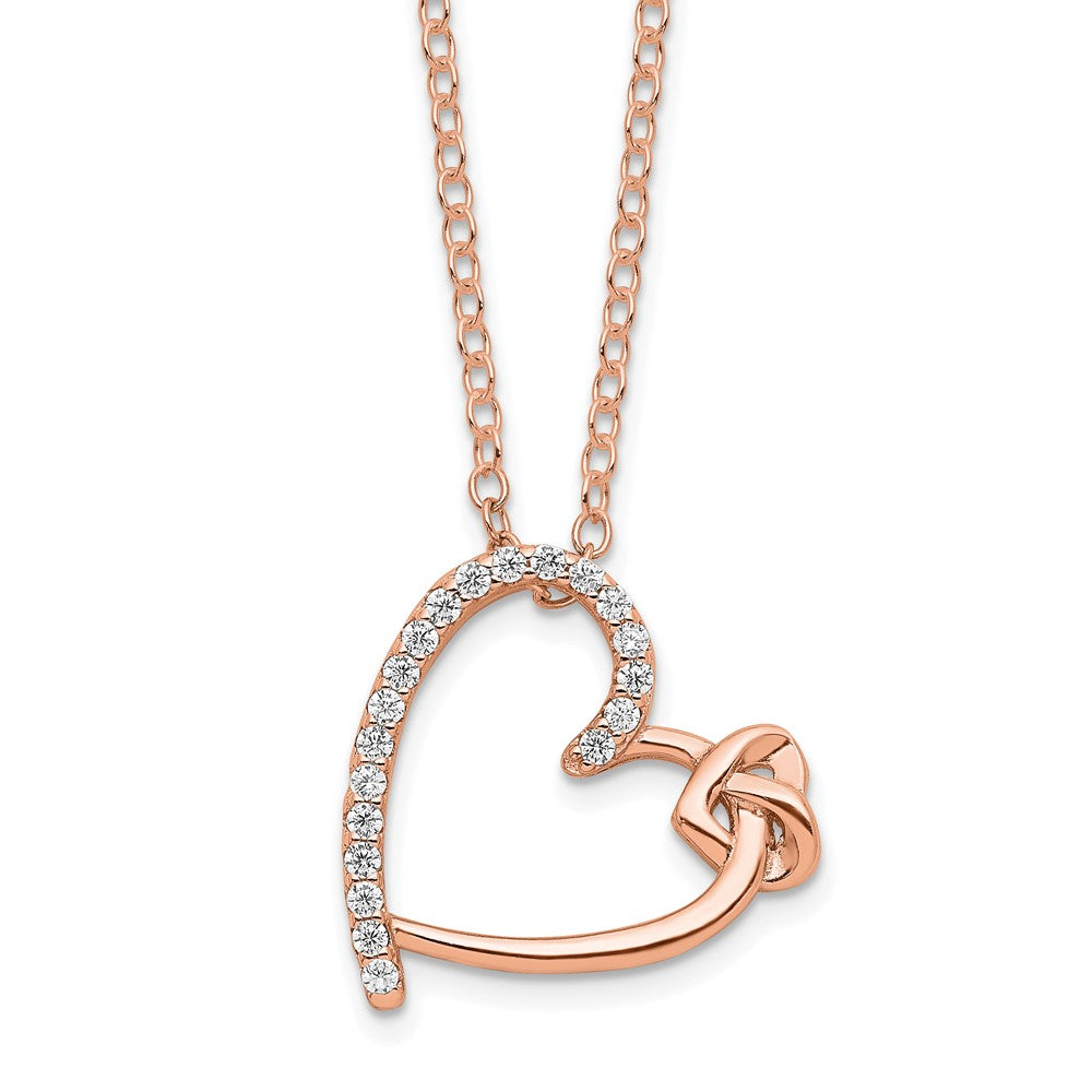 Sterling Silver Polished Rose-tone CZ Heart 18in Necklace - Product Photo