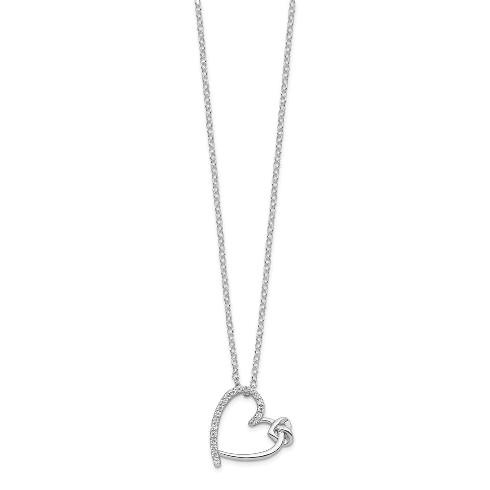 Sterling Silver Polished Rhodium-plated CZ Heart 18in Necklace - Product Photo