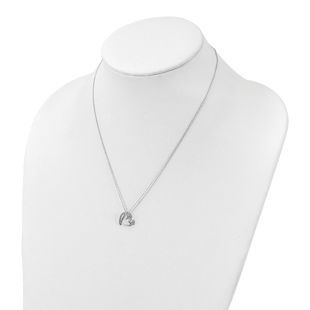 Sterling Silver Polished Rhodium-plated CZ Heart 18in Necklace - Product Photo