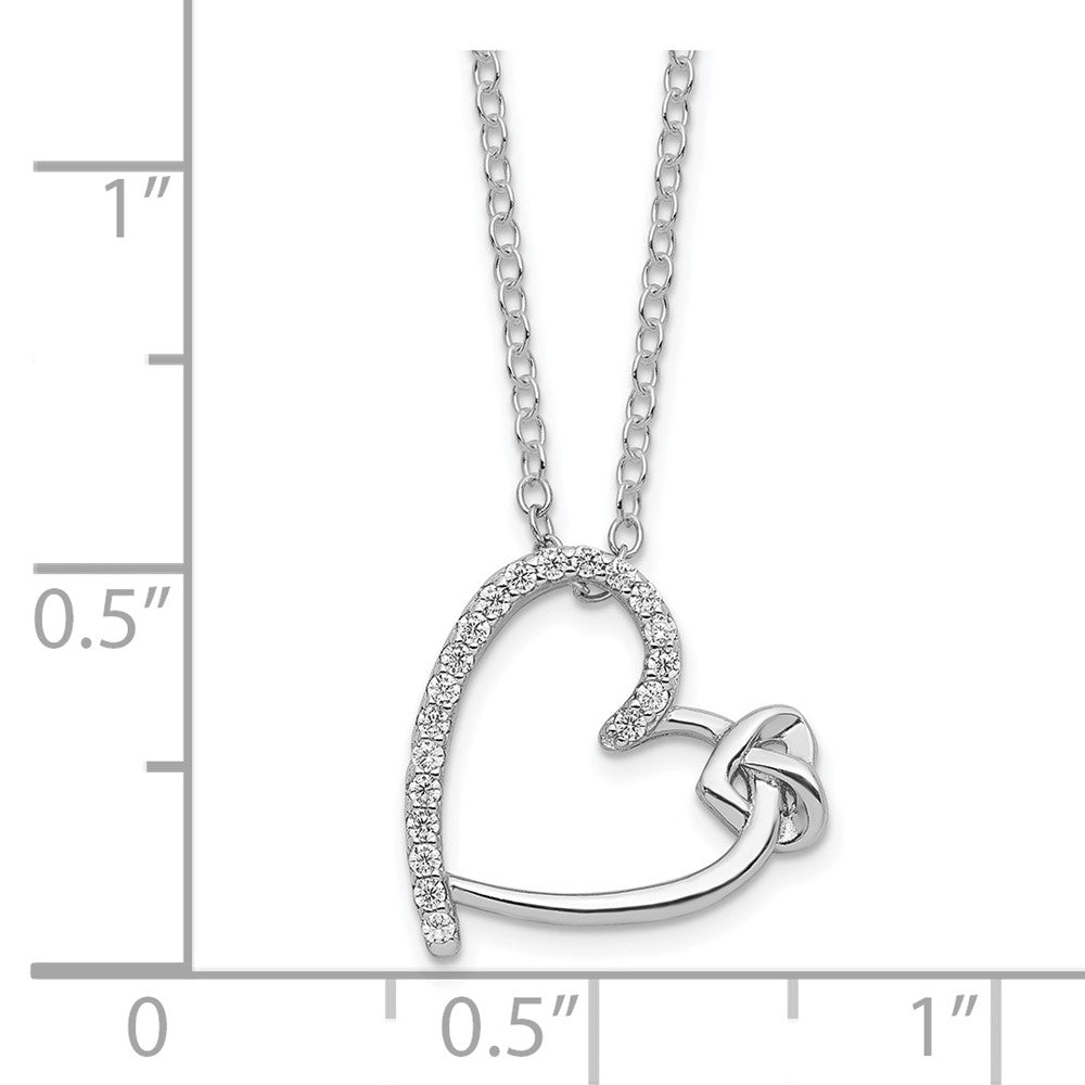 Sterling Silver Polished Rhodium-plated CZ Heart 18in Necklace - Product Photo