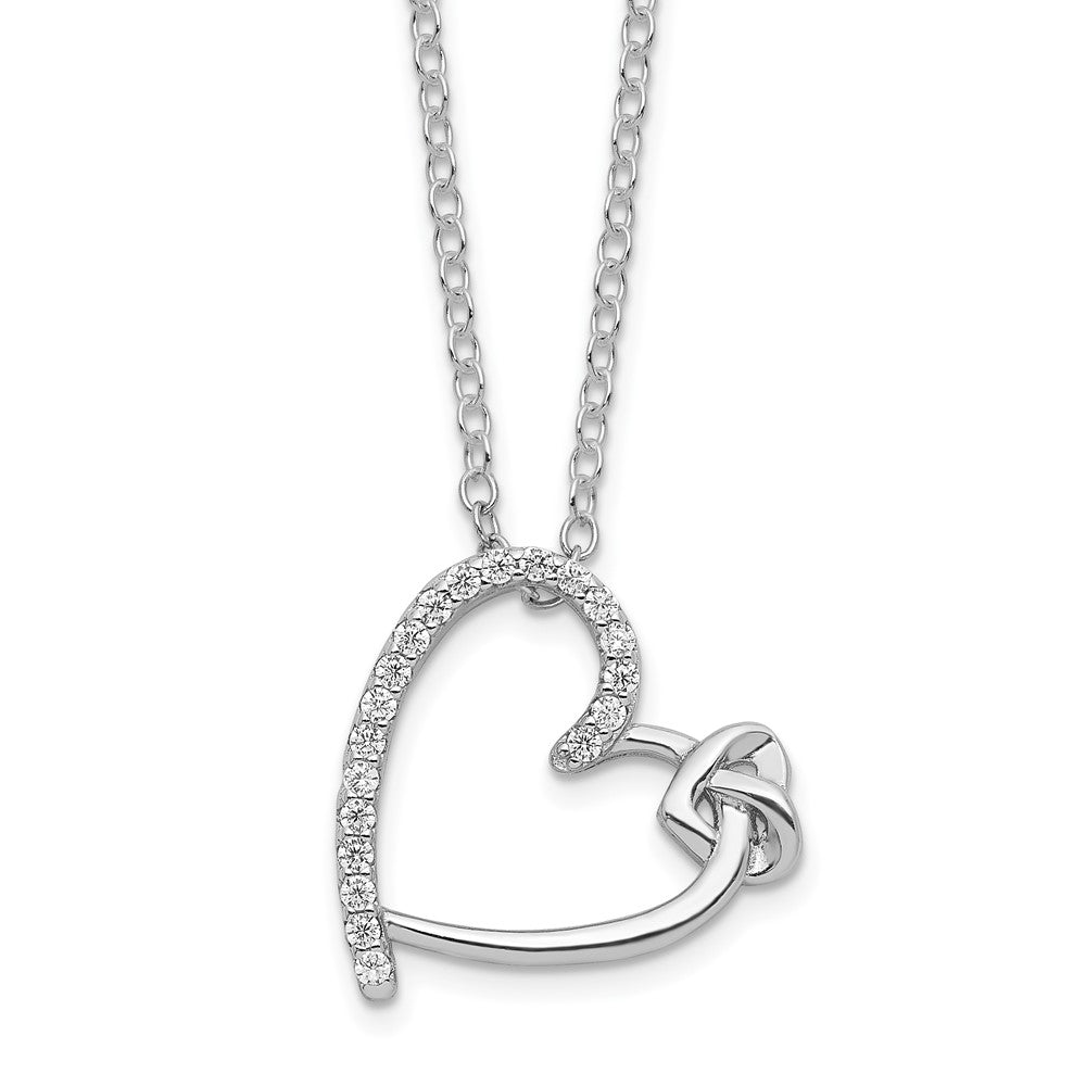 Sterling Silver Polished Rhodium-plated CZ Heart 18in Necklace - Product Photo