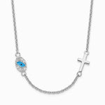 Sterling Silver RH CZ Enamel Cross with Eye 16.5in with 2in ext Necklace - Product Photo
