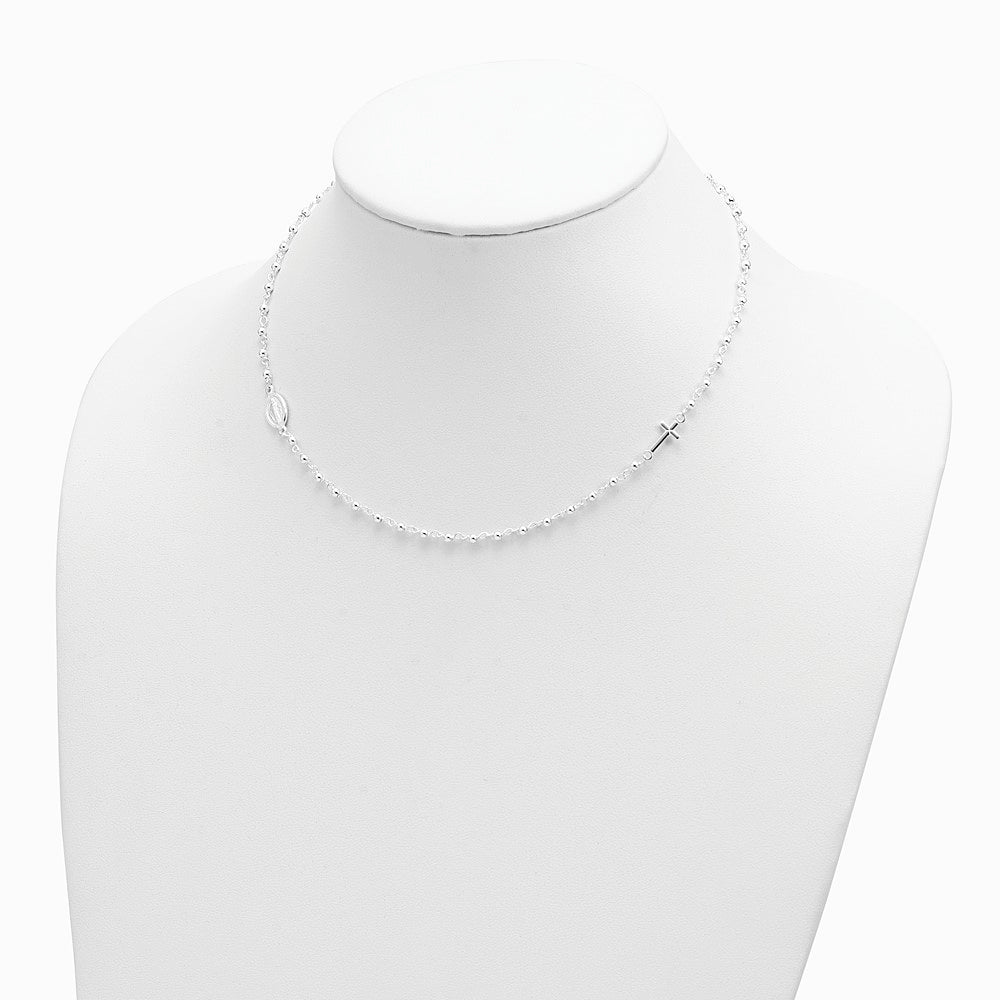 Sterling Silver Medal/Cross with 1.5in ext. Rosary Necklace - Product Photo