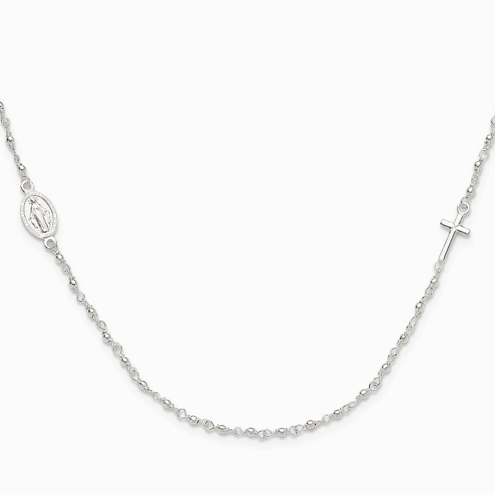 Sterling Silver Medal/Cross with 1.5in ext. Rosary Necklace - Product Photo