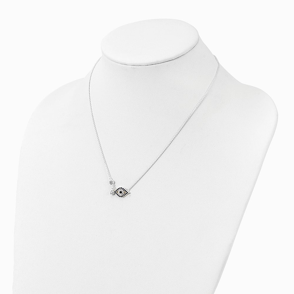Sterling Silver Polished CZ Evil Eye Necklace - Product Photo