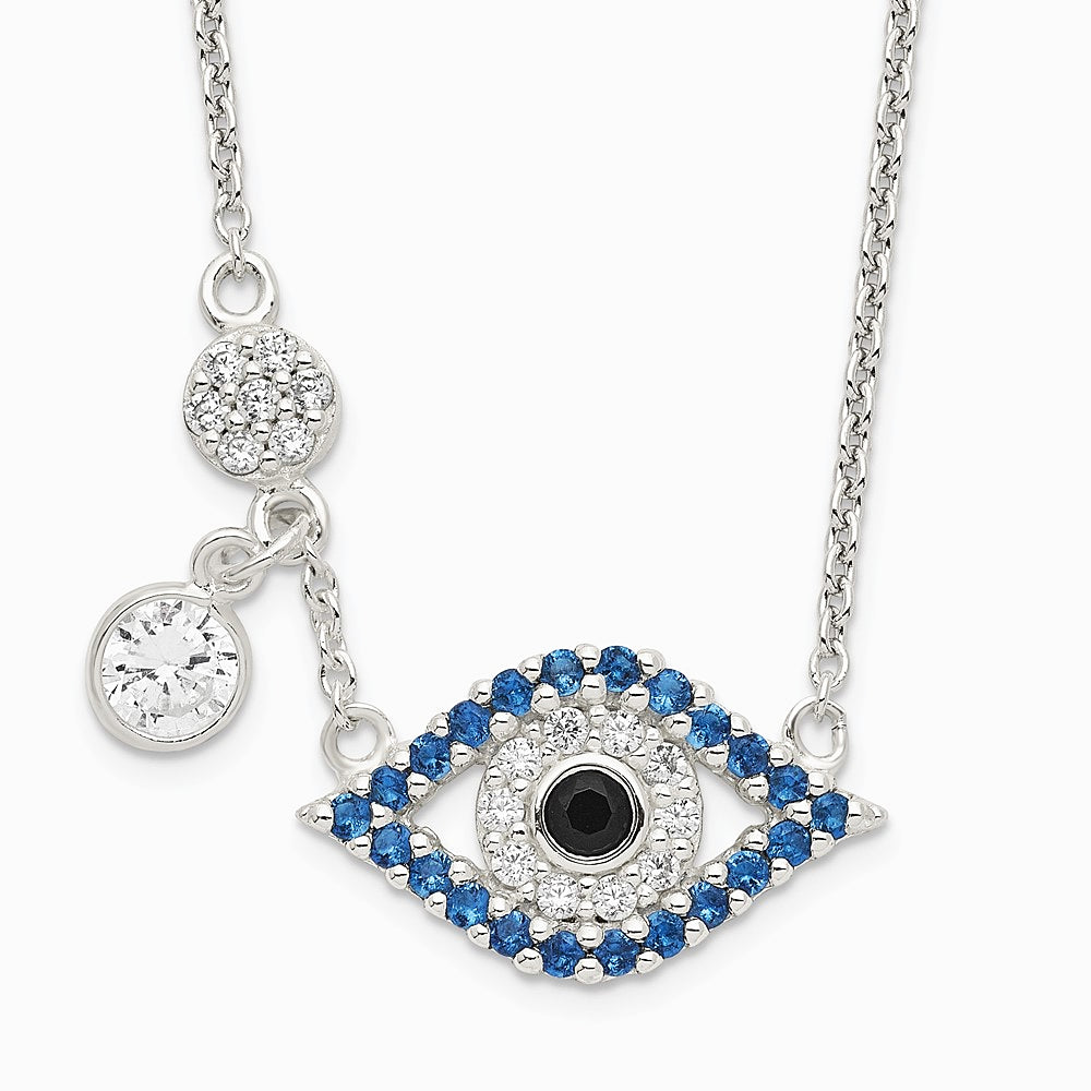 Sterling Silver Polished CZ Evil Eye Necklace - Product Photo