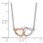Sterling Silver Rhodium-plated Rose-tone Polished Hearts Necklace - Product Photo