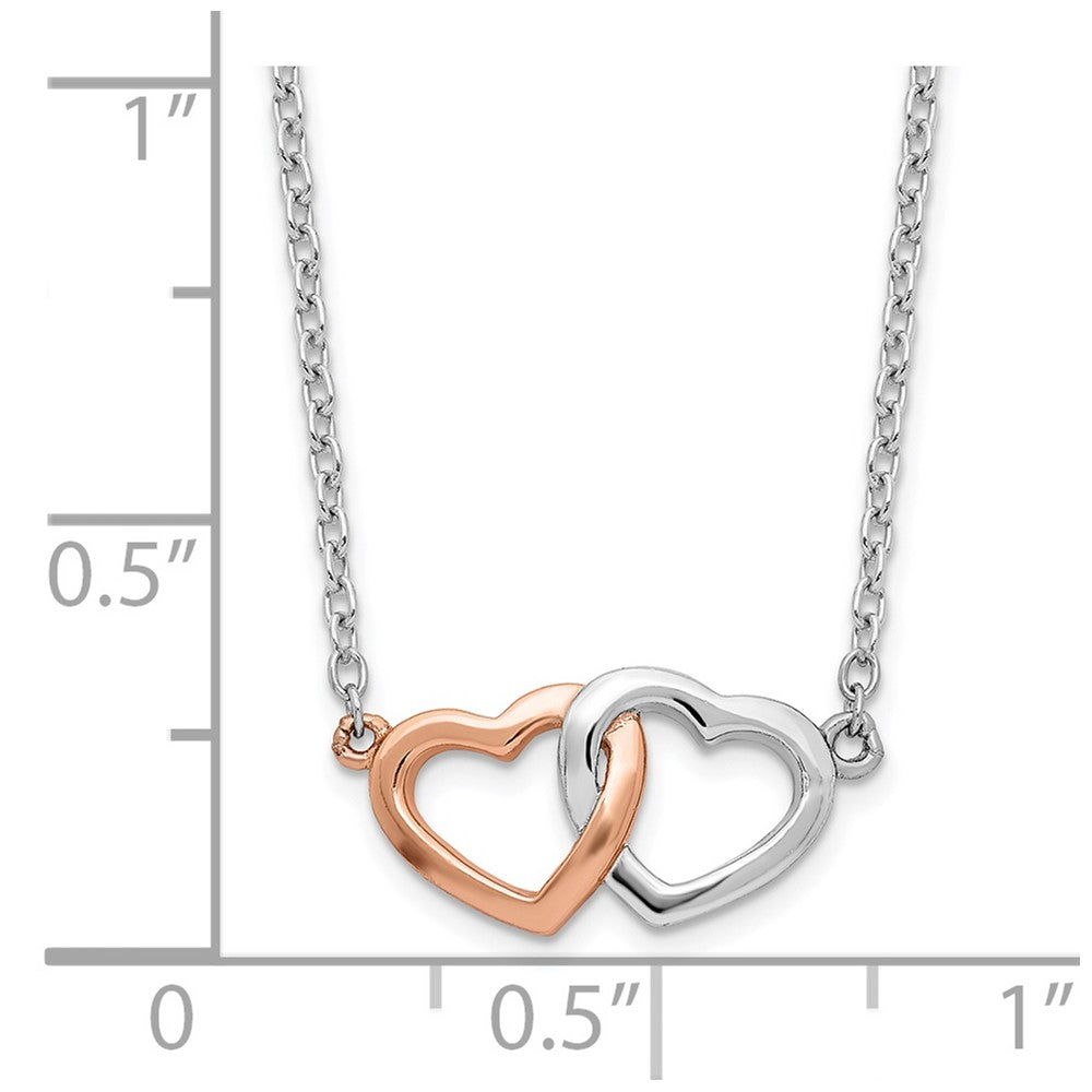 Sterling Silver Rhodium-plated Rose-tone Polished Hearts Necklace - Product Photo