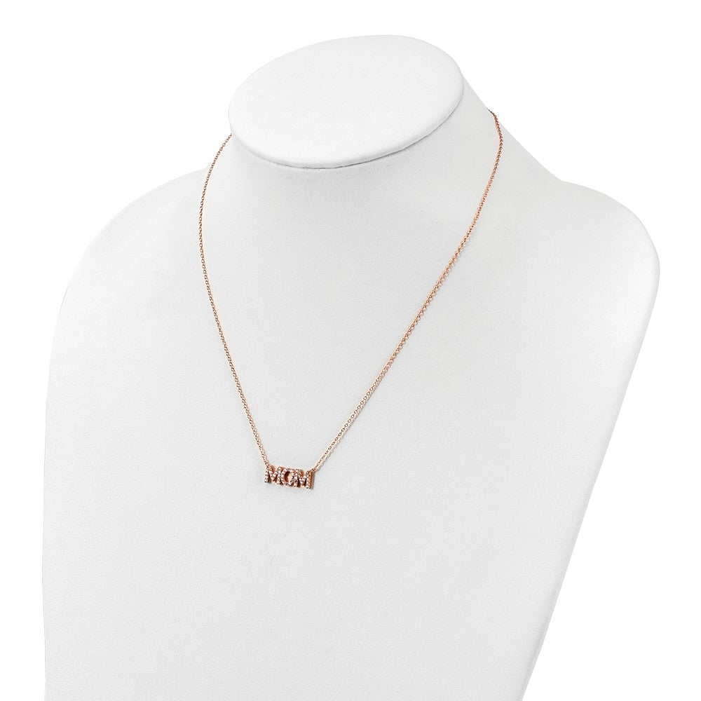 Sterling Silver Polished Rose-tone CZ MOM 18in Necklace - Product Photo