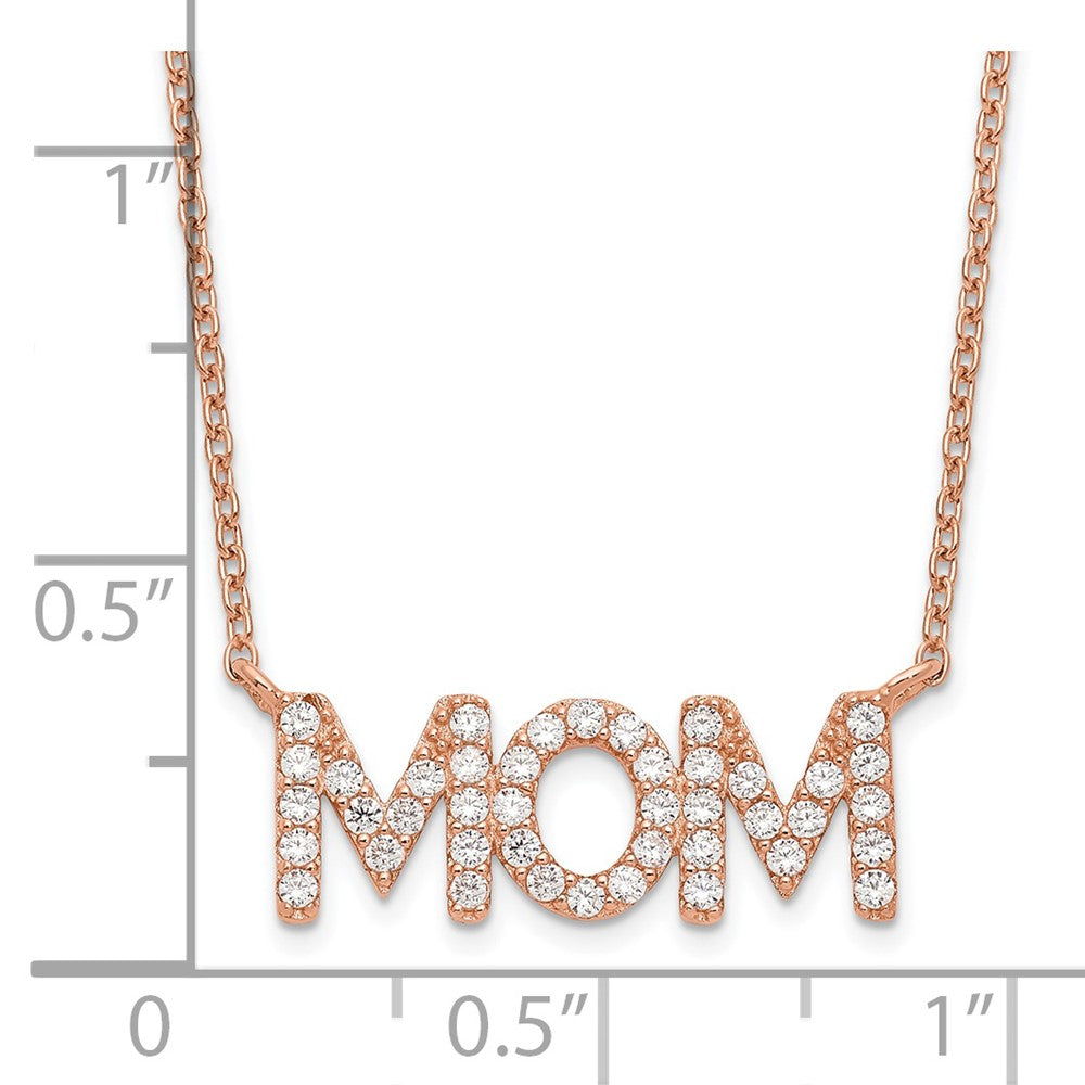 Sterling Silver Polished Rose-tone CZ MOM 18in Necklace - Product Photo
