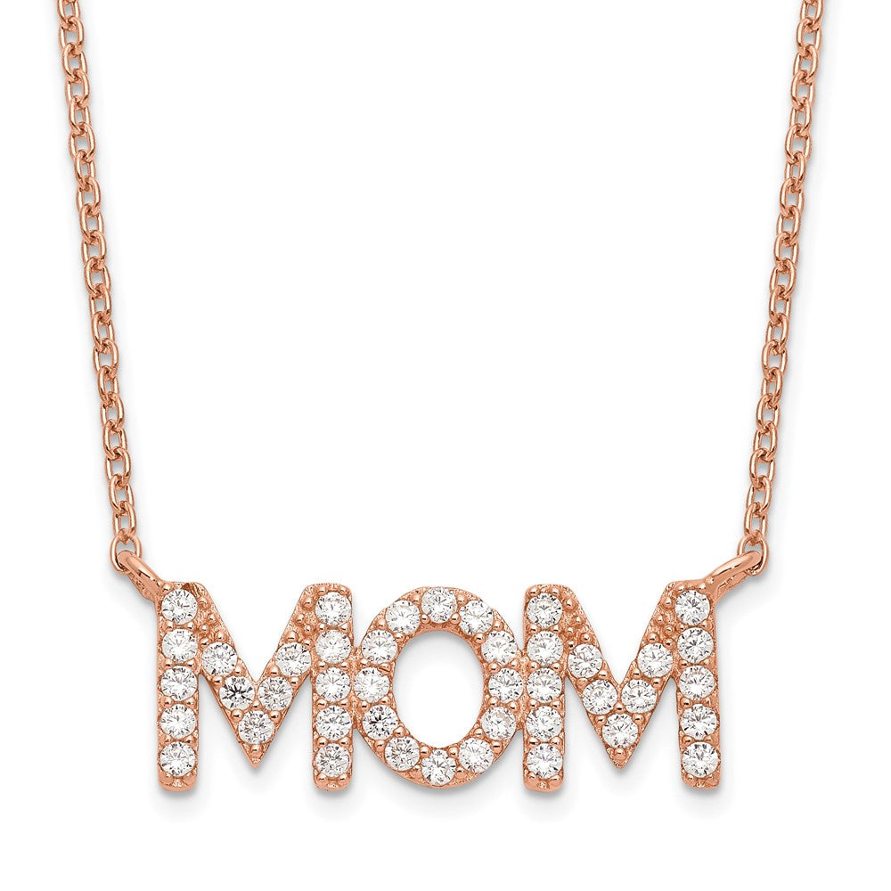 Sterling Silver Polished Rose-tone CZ MOM 18in Necklace - Product Photo