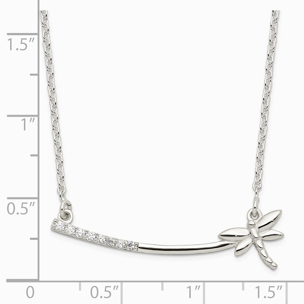 Sterling Silver CZ Dragonfly Bar Necklace - Product Photo