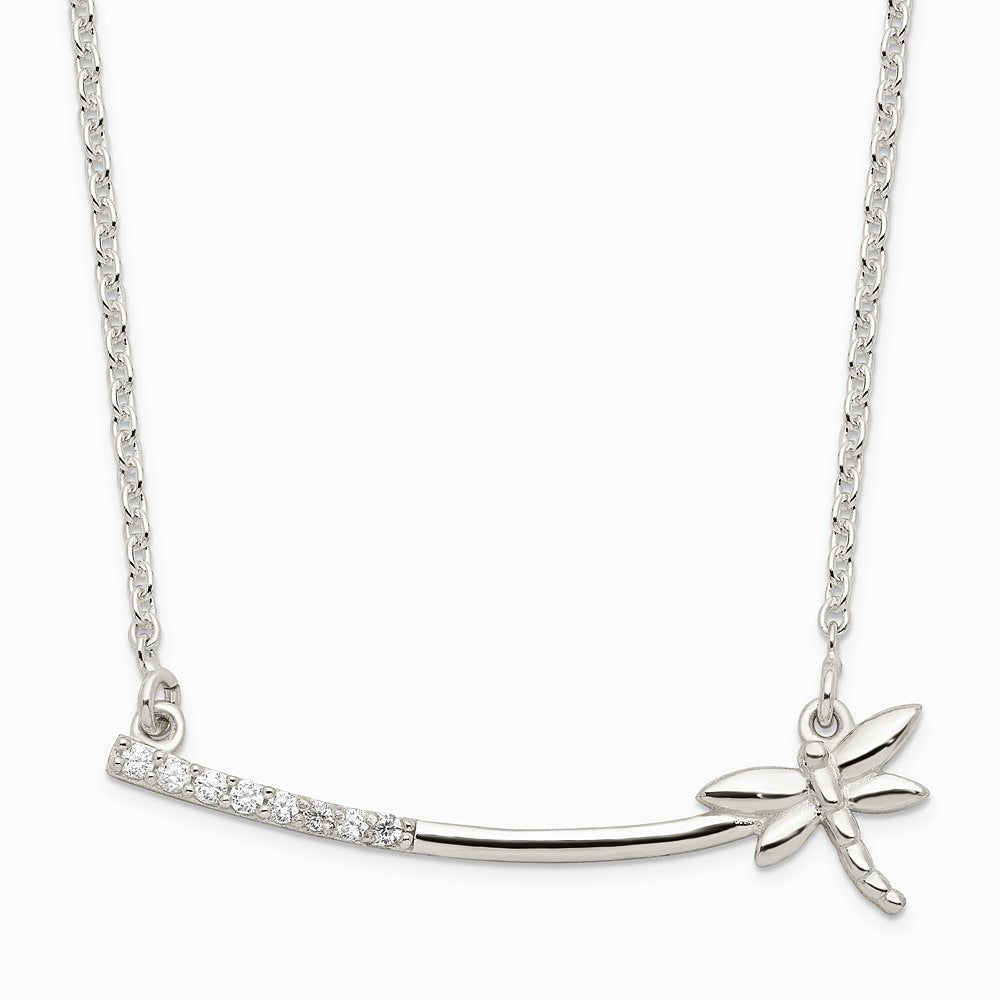 Sterling Silver CZ Dragonfly Bar Necklace