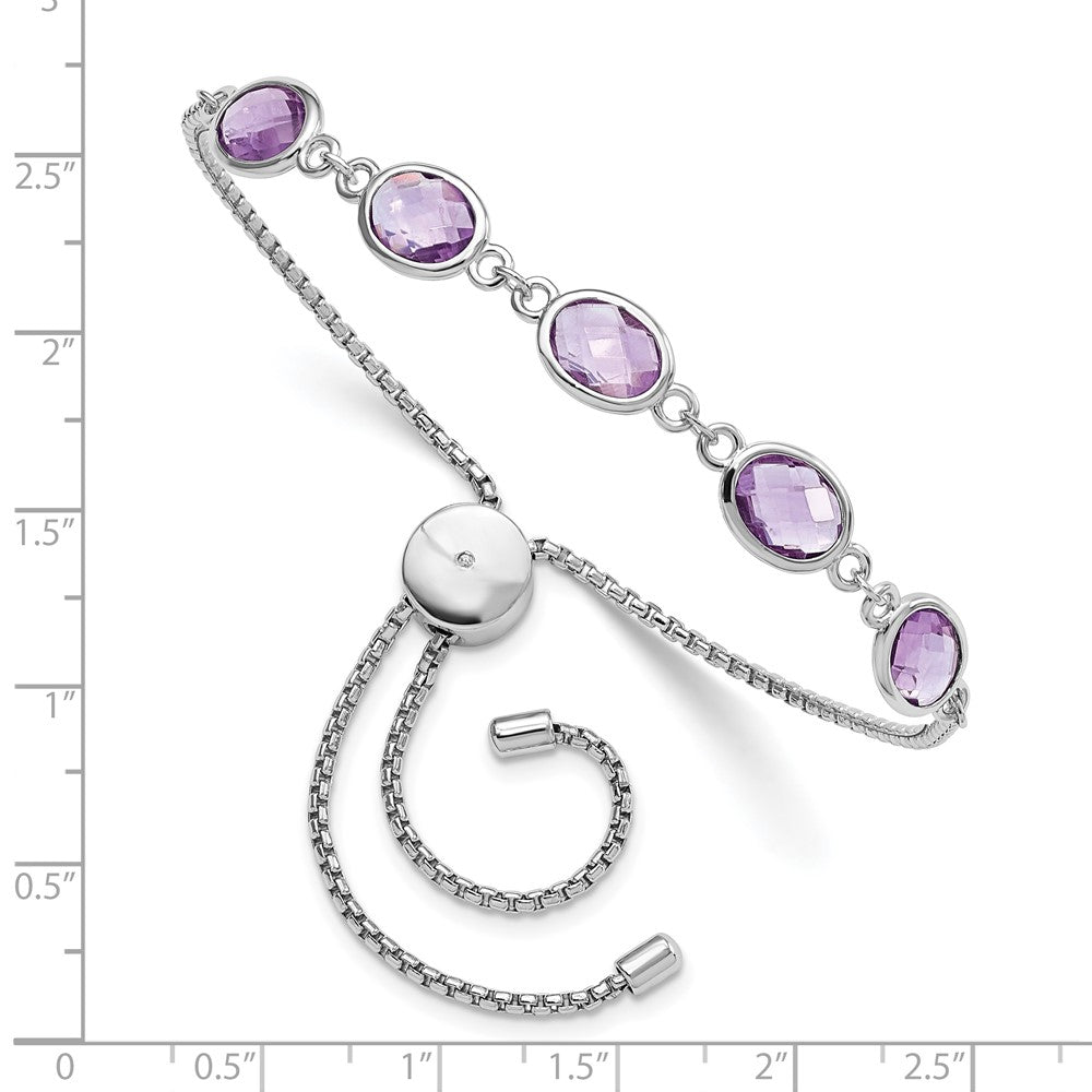 SterlingSilver Rhod-plated Amethyst 7.5AM & CZ Adjustable Bracelet - Product Photo