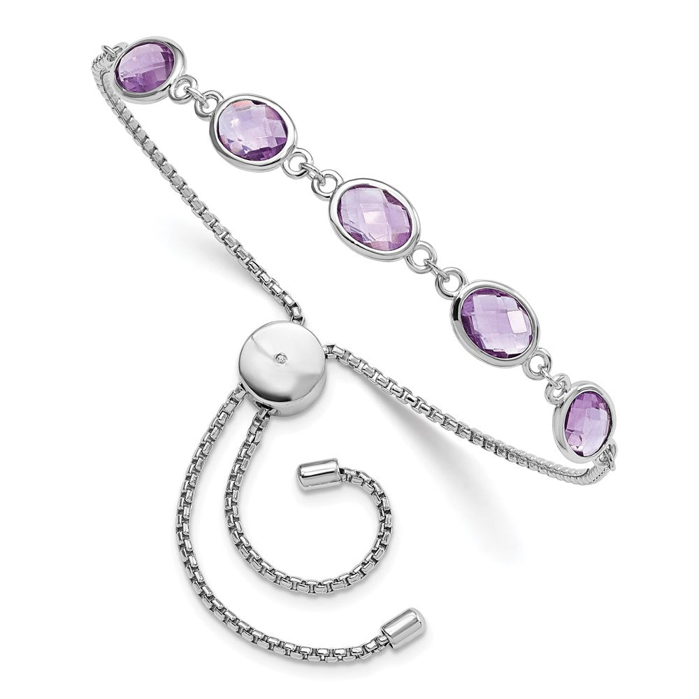 SterlingSilver Rhod-plated Amethyst 7.5AM & CZ Adjustable Bracelet - Product Photo