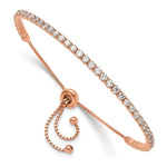 Sterling Silver Rose-tone CZ Adjustable Bracelet and Earring Set - Product Photo