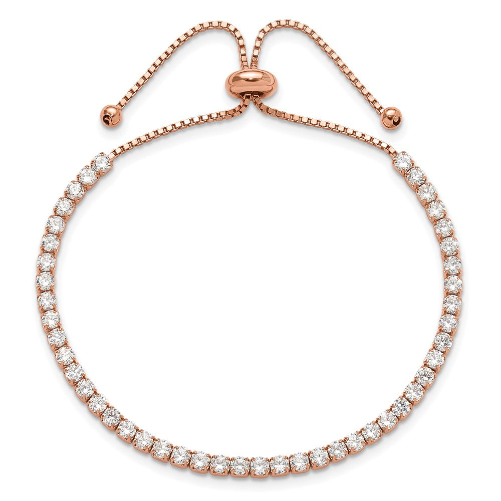 Sterling Silver Rose-tone CZ Adjustable Bracelet and Earring Set - Product Photo