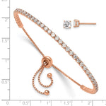 Sterling Silver Rose-tone CZ Adjustable Bracelet and Earring Set - Product Photo