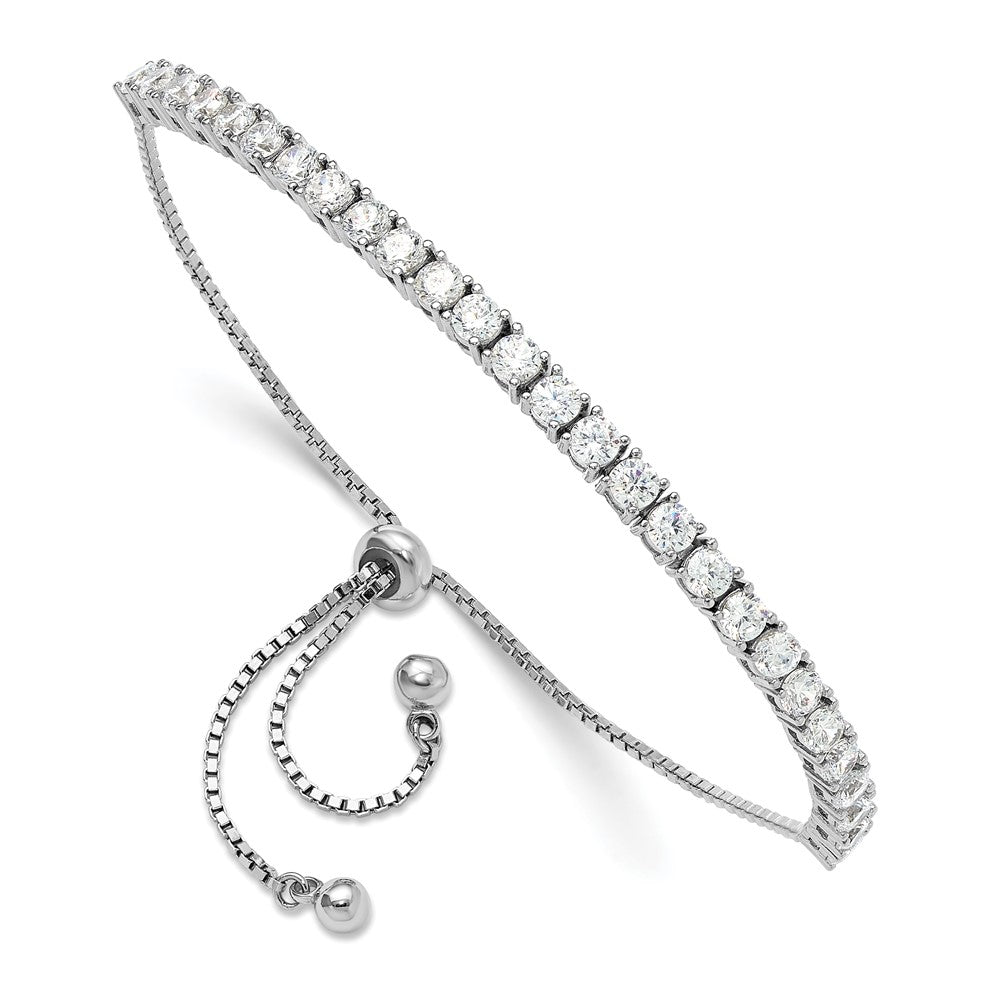 Sterling Silver Rhodium-plated CZ Adjustable Bracelet and Post Earring Set - Product Photo