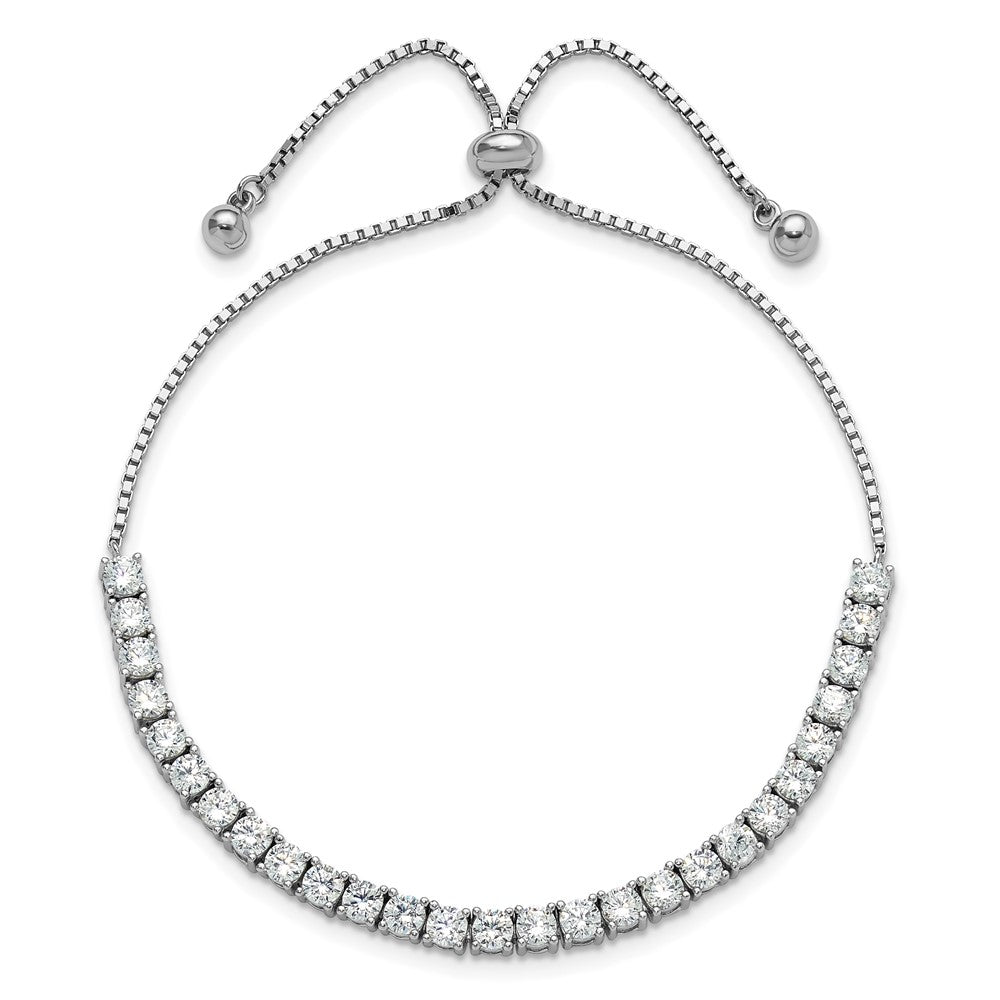 Sterling Silver Rhodium-plated CZ Adjustable Bracelet and Post Earring Set - Product Photo