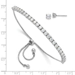 Sterling Silver Rhodium-plated CZ Adjustable Bracelet and Post Earring Set - Product Photo