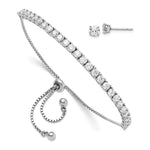 Sterling Silver Rhodium-plated CZ Adjustable Bracelet and Post Earring Set - Product Photo