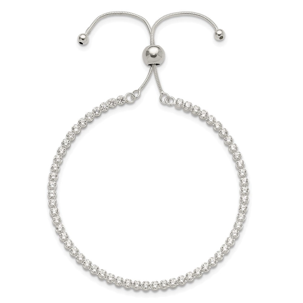 Sterling Silver Polished CZ Adjustable Bracelet - Product Photo