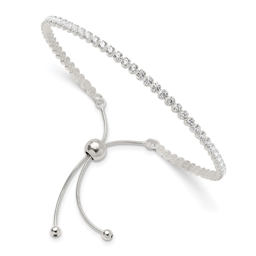 Sterling Silver Polished CZ Adjustable Bracelet - Product Photo
