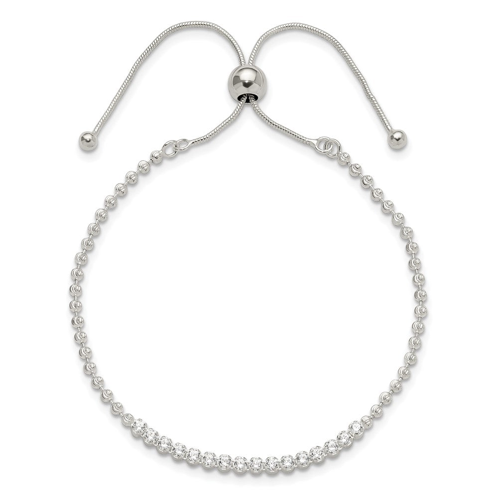 Sterling Silver Polished D/C with CZ Adjustable Bracelet - Product Photo
