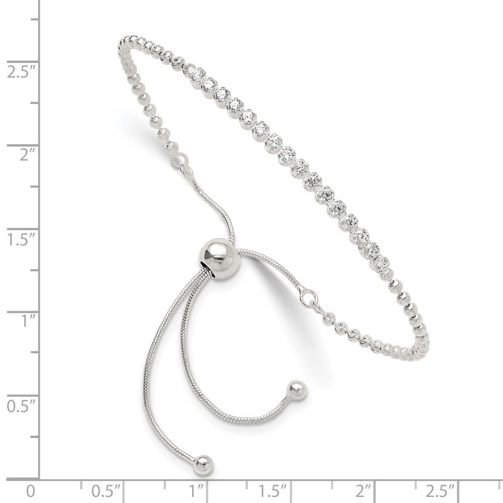 Sterling Silver Polished D/C with CZ Adjustable Bracelet - Product Photo