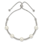 Sterling Silver Polished Beaded and Synthetic Pearl Adjustable Bracelet - Product Photo