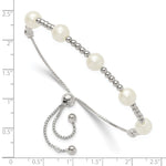 Sterling Silver Polished Beaded and Synthetic Pearl Adjustable Bracelet - Product Photo