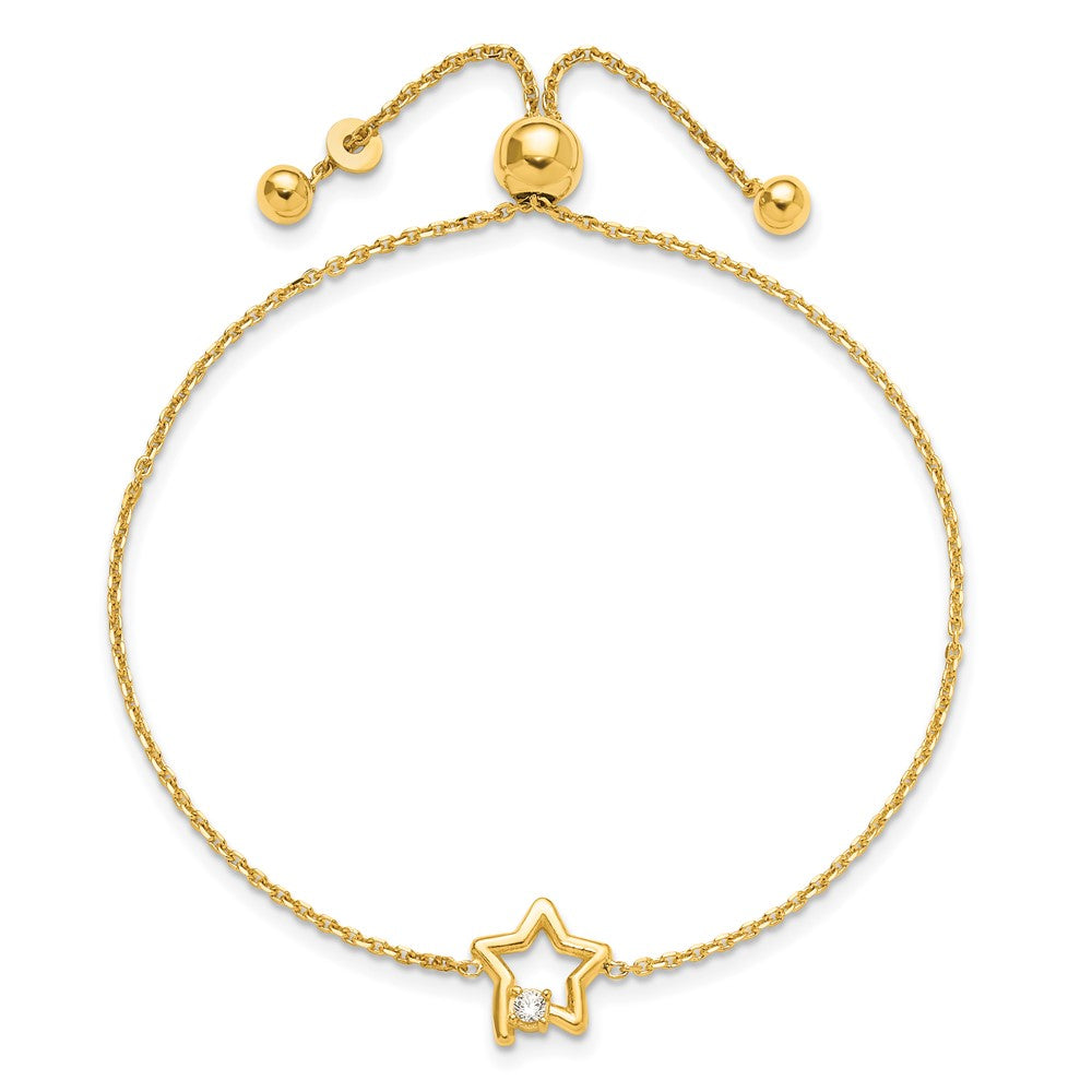Sterling Silver Gold-plated Open Star with CZ Adjustable Bracelet - Product Photo