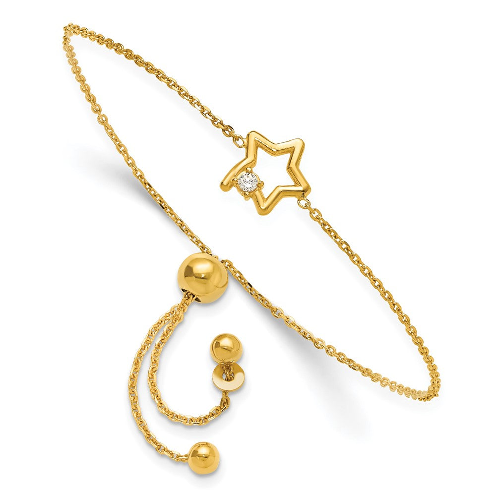 Sterling Silver Gold-plated Open Star with CZ Adjustable Bracelet - Product Photo