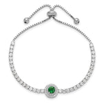 Sterling Silver Rhodium-plated CZ and Green Glass Adjustable Bracelet - Product Photo