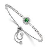 Sterling Silver Rhodium-plated CZ and Green Glass Adjustable Bracelet - Product Photo