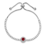 Sterling Silver Rhodium-plated CZ and Red Glass Adjustable Bracelet - Product Photo