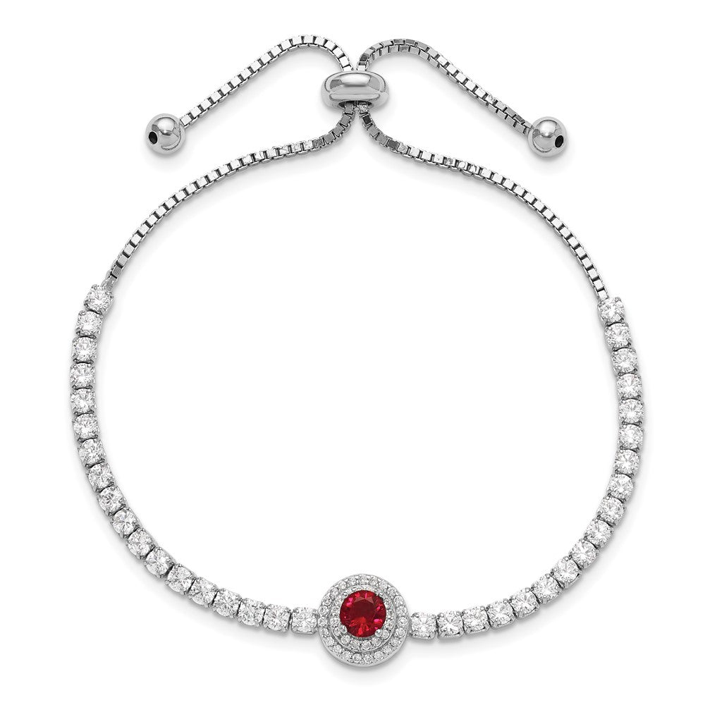 Sterling Silver Rhodium-plated CZ and Red Glass Adjustable Bracelet - Product Photo