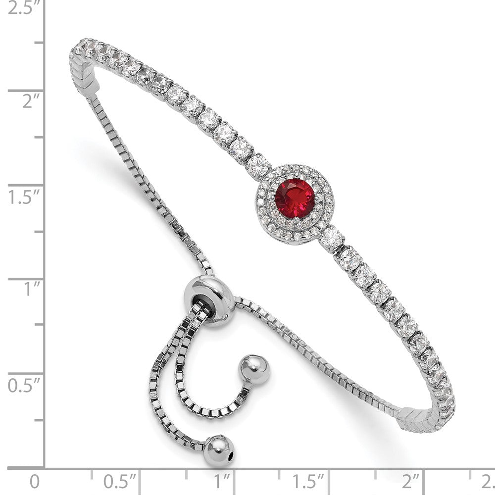 Sterling Silver Rhodium-plated CZ and Red Glass Adjustable Bracelet - Product Photo