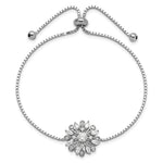 Sterling Silver Rhodium-plated Floral CZ Adjustable Bolo Bracelet - Product Photo