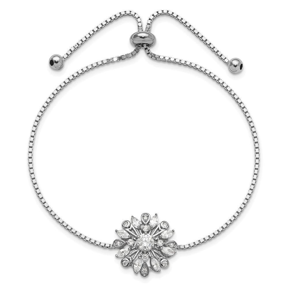 Sterling Silver Rhodium-plated Floral CZ Adjustable Bolo Bracelet - Product Photo